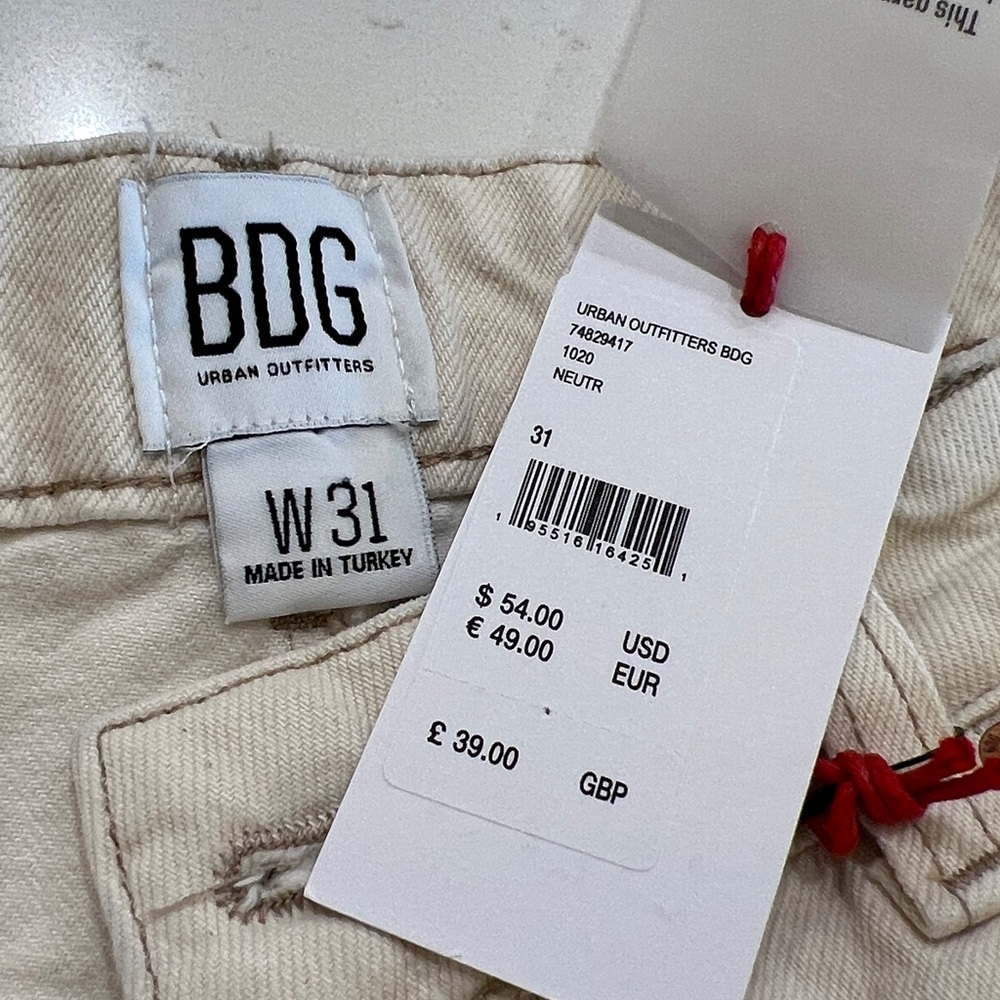 BDG Urban Outfitters Distressed Neutral Cream Denim Shorts Raw Hem Size 31 NWT - Picture 6 of 11